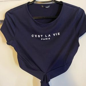 Navy blue “c’est la vie” crop top size M